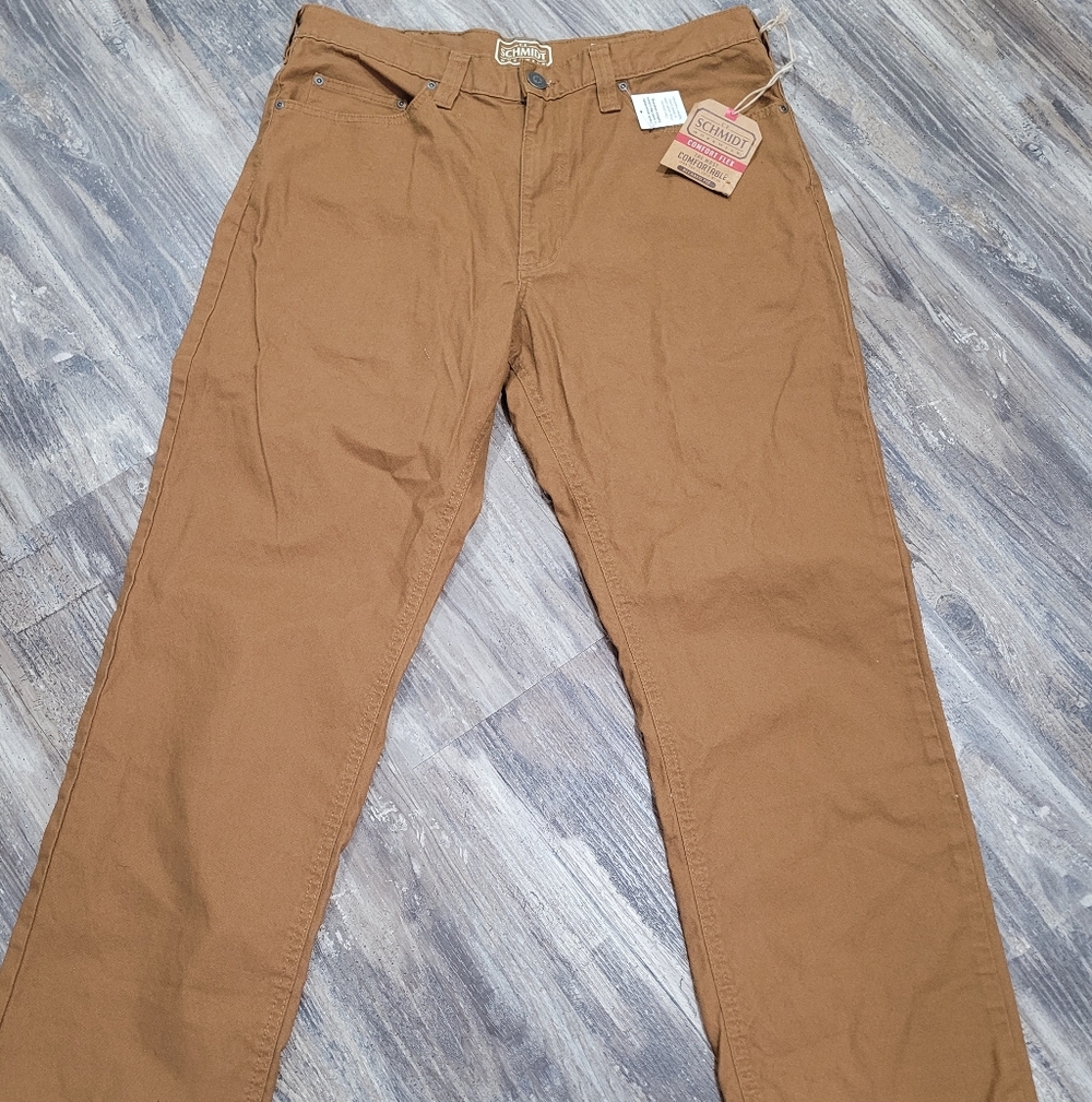 Men's Schmidt Workwear Stretch  Canvas Pant Khaki Brown 38x32 New w Tags